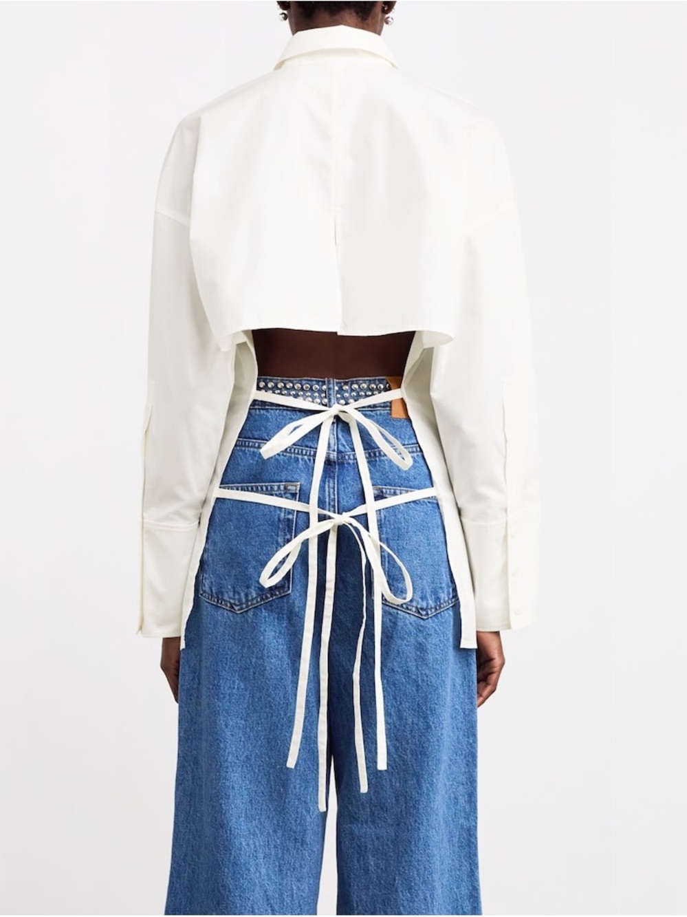 7 For All Mankind White Open Back Cotton Button Down with Tie Details
